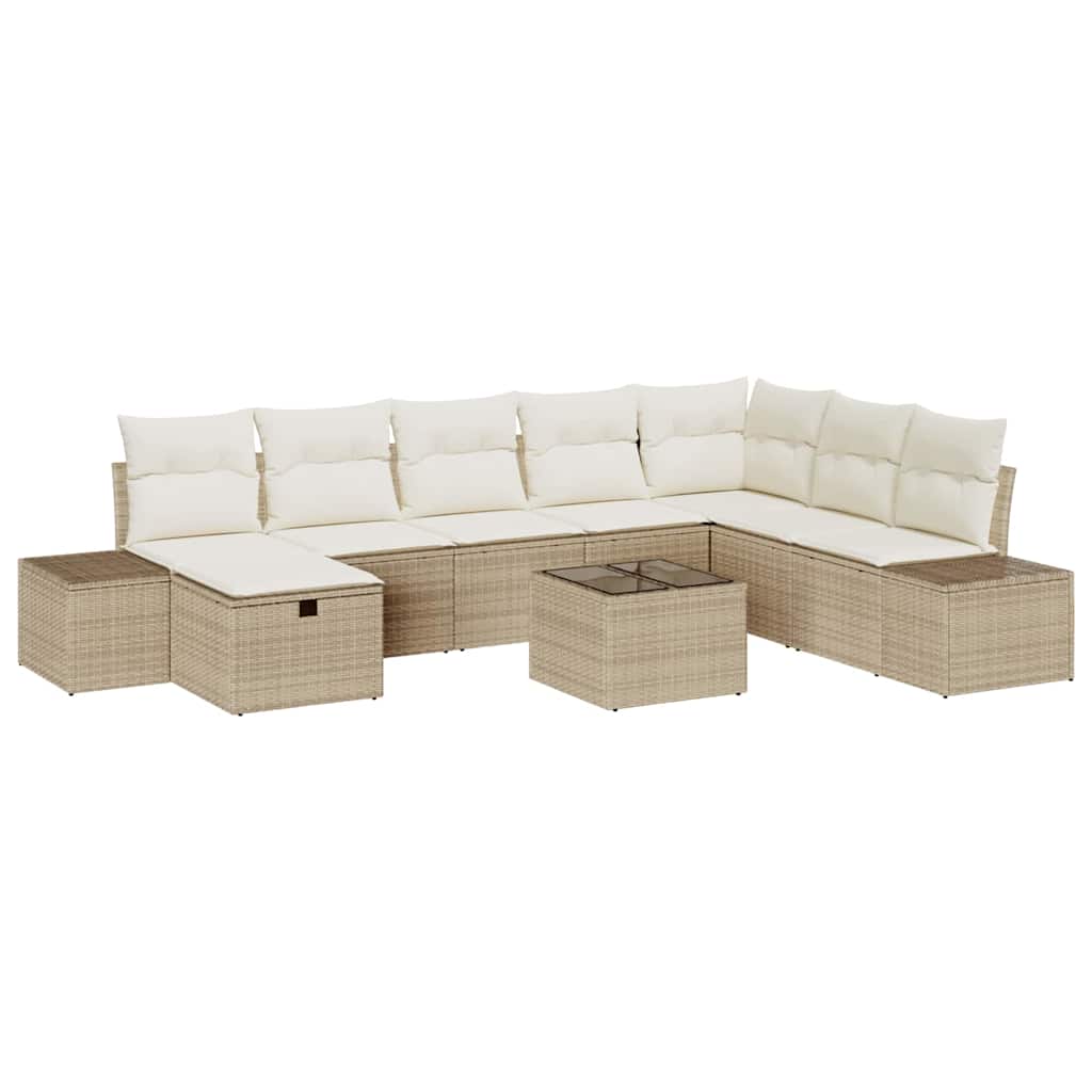 Garten-Sofa-Set mit Kissen 9 pcs Beige Poly Rattan