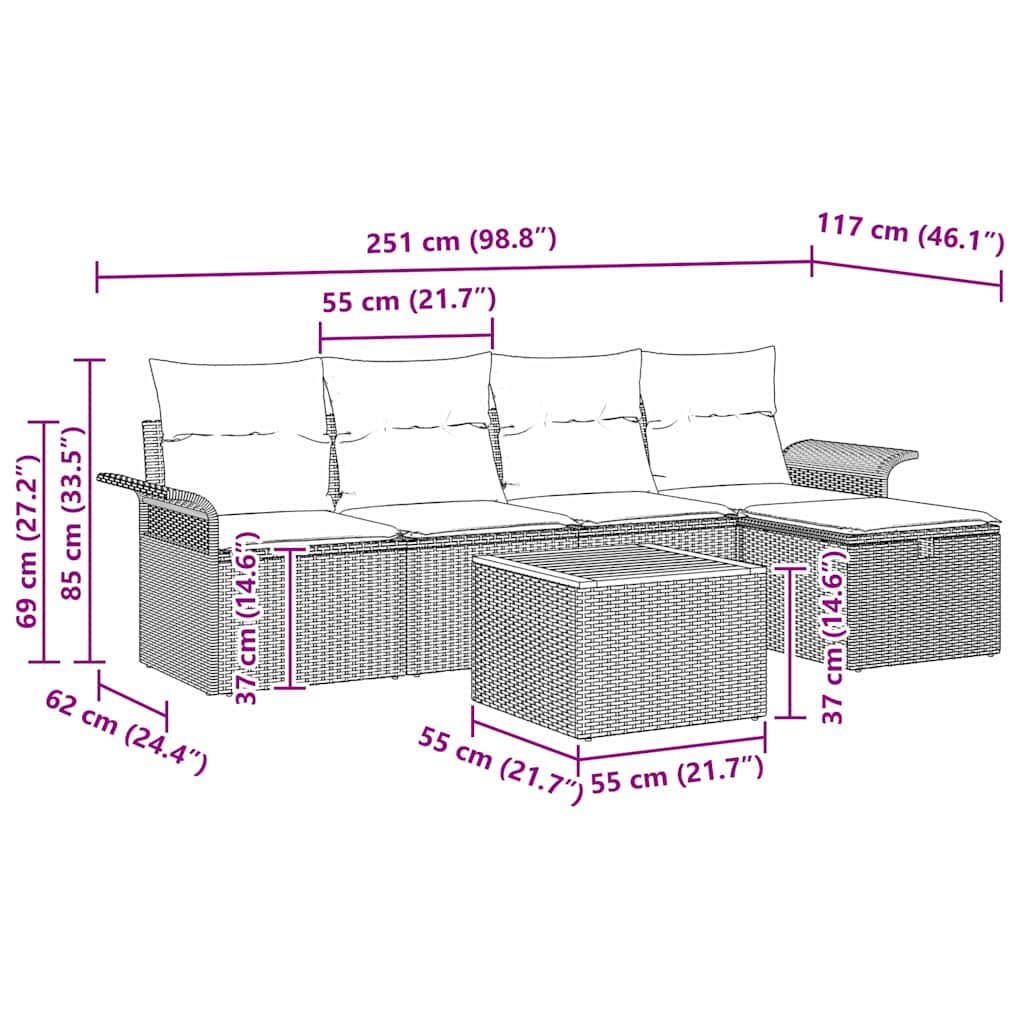 Garten-Sofa-Set mit Speicher 6 pcs Schwarz Poly Rattan