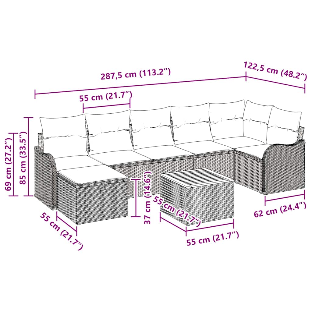Garten-Sofa-Set mit Kissen 8 pcs Schwarz Poly Rattan