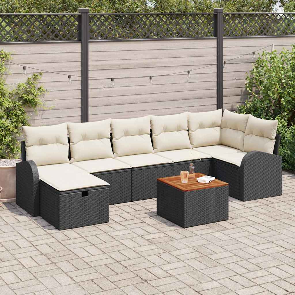 Garten-Sofa-Set mit Kissen 8 pcs Schwarz Poly Rattan