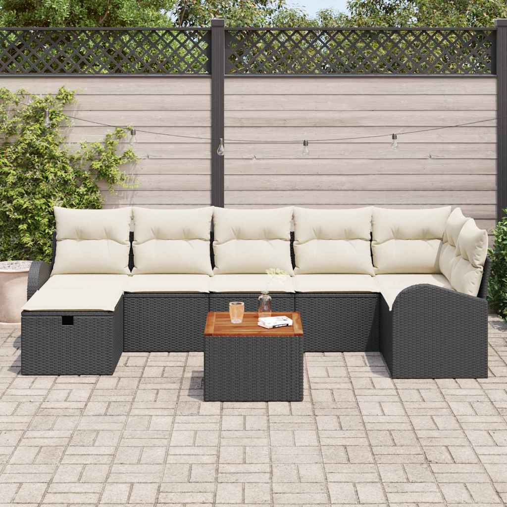 Garten-Sofa-Set mit Kissen 8 pcs Schwarz Poly Rattan