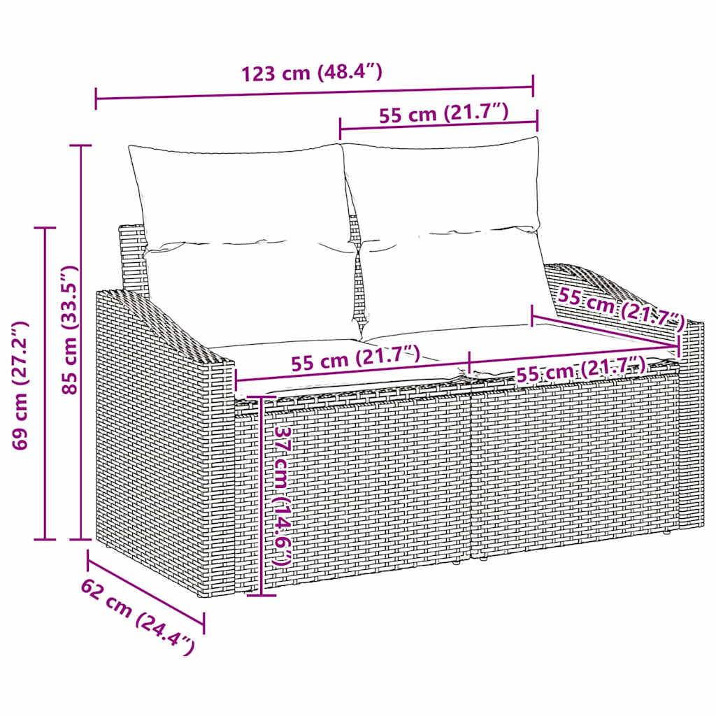 Garten-Sofa-Set mit Kissen 6 pcs Schwarz Poly Rattan