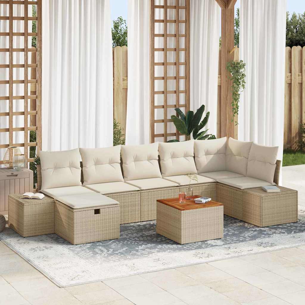 Garten-Sofa-Set mit Kissen mit Speicher 8 pcs Beige Poly Rattan
