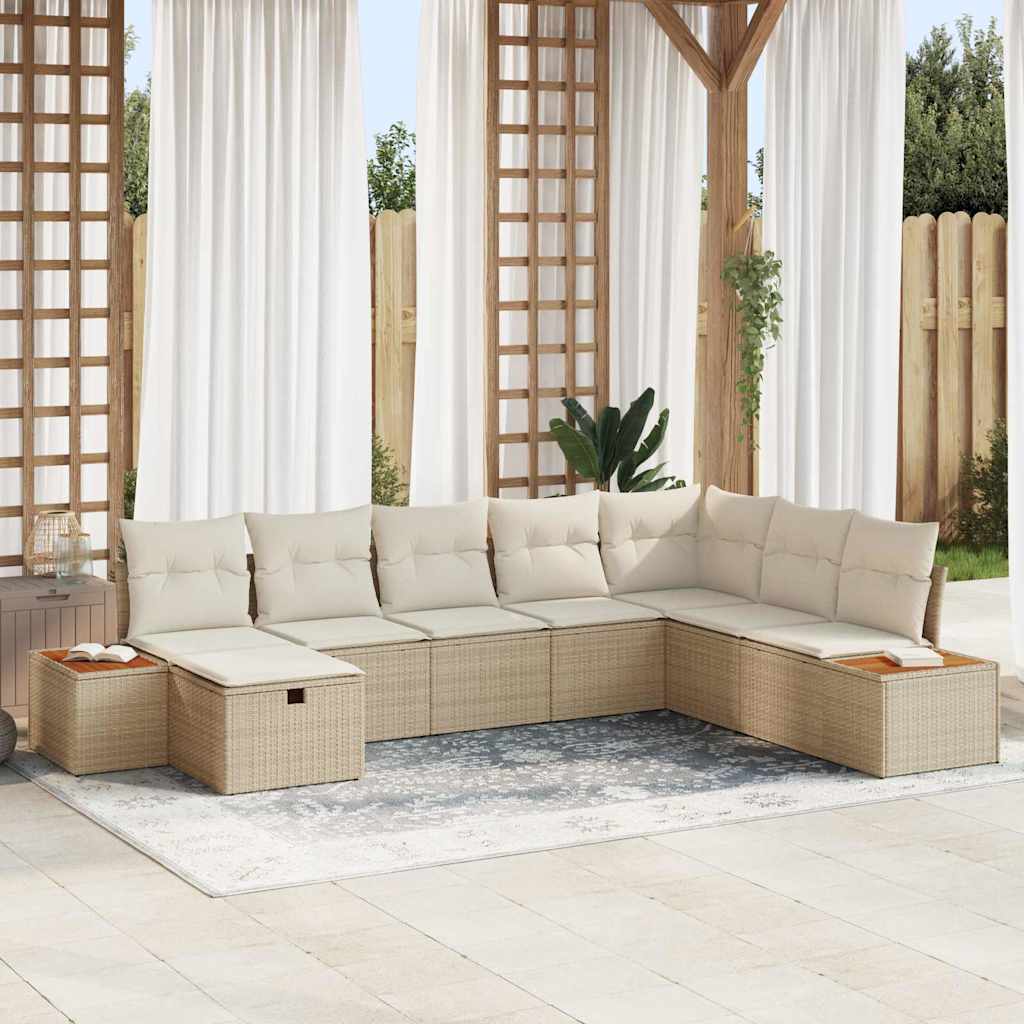 Garten-Sofa-Set mit Kissen 8 pcs Beige Poly Rattan