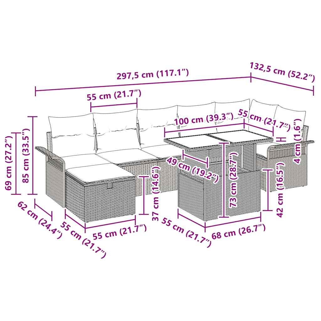 Garten-Sofa-Set mit Kissen 8 pcs Hellgrau Poly Rattan