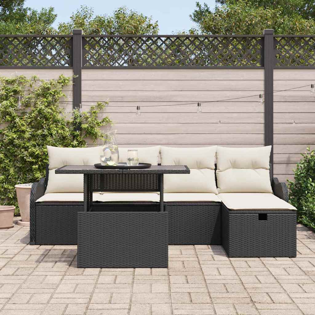 Garten-Sofa-Set mit Kissen 6 pcs Schwarz Poly Rattan