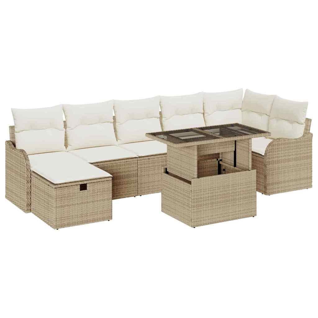 Garten-Sofa-Set mit Kissen mit Speicher 8 pcs Beige Poly Rattan