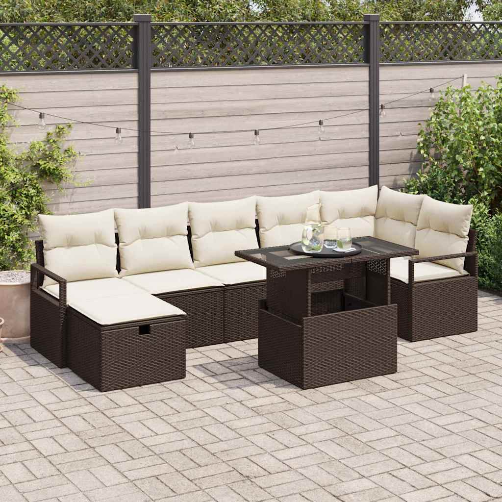 Garten-Sofa-Set mit Kissen mit Speicher 8 pcs Braun Poly Rattan