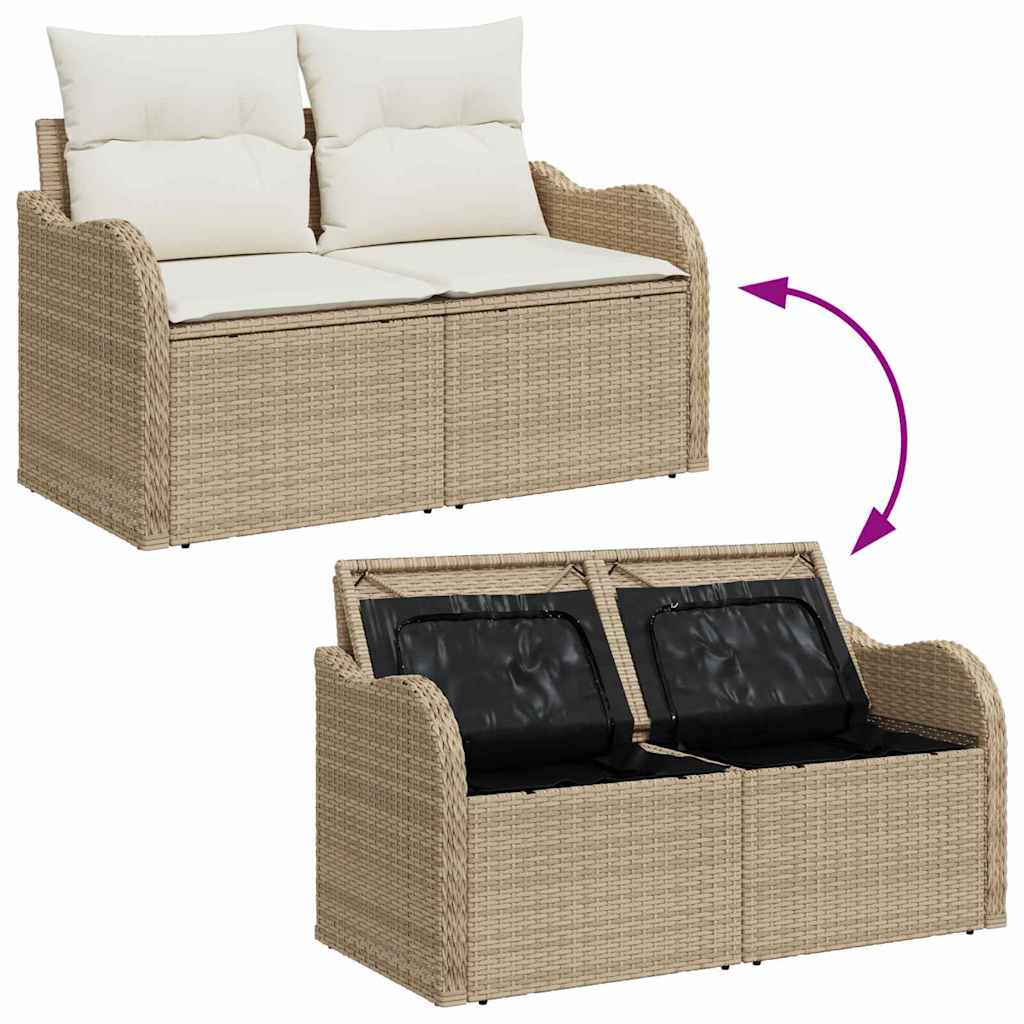 Garten-Sofa-Set mit Kissen mit Speicher 7 pcs Beige Poly Rattan