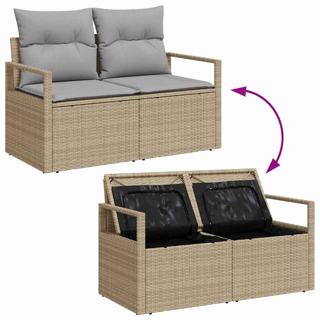 Garten-Sofa-Set mit Kissen mit Speicher 7 pcs Beige Poly Rattan