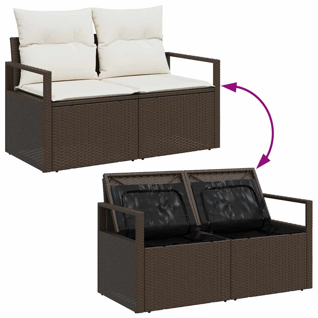 Garten-Sofa-Set mit Kissen mit Speicher 8 pcs Braun Poly Rattan