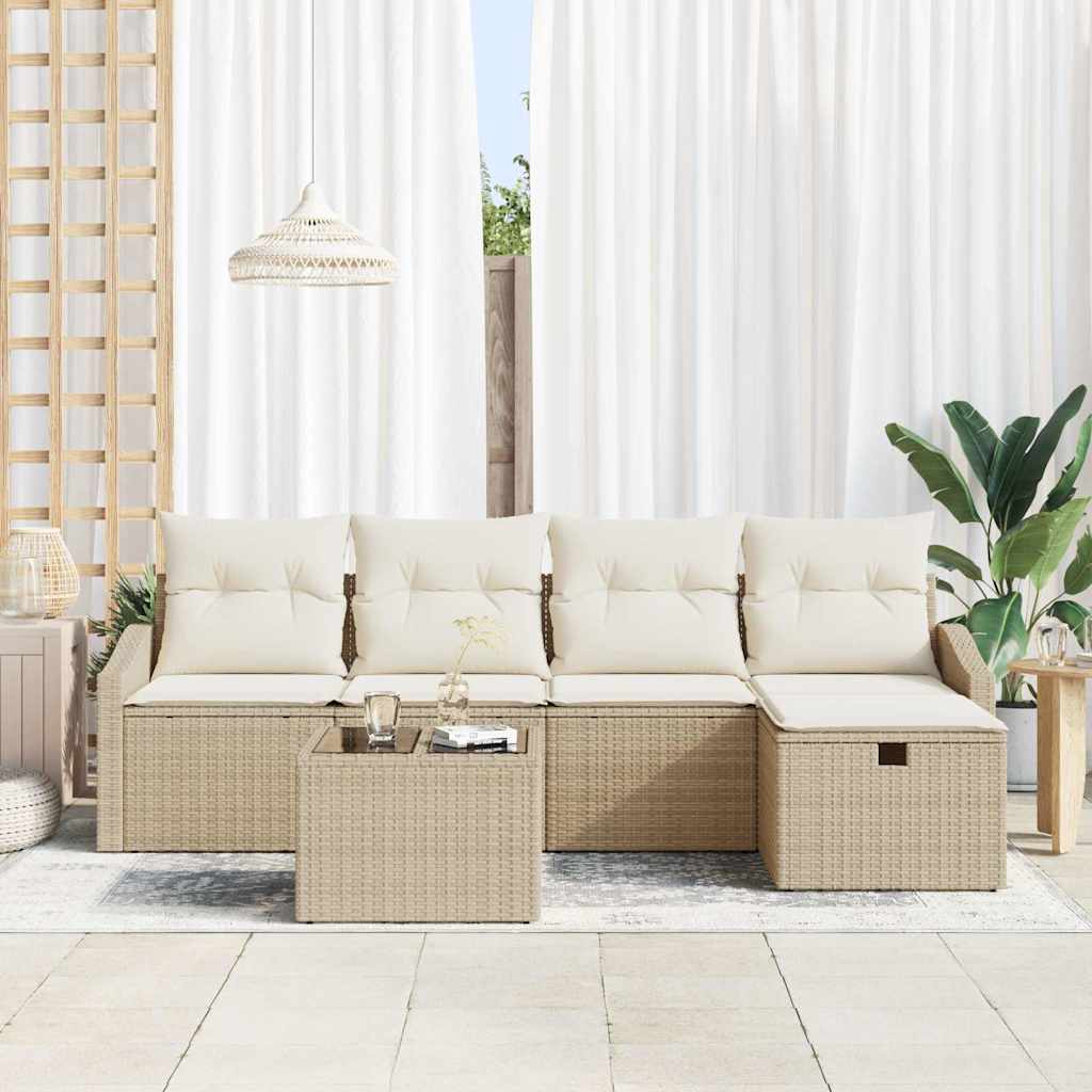 Garten-Sofa-Set 6 pcs Beige 55 x 55 x 37 cm Poly Rattan