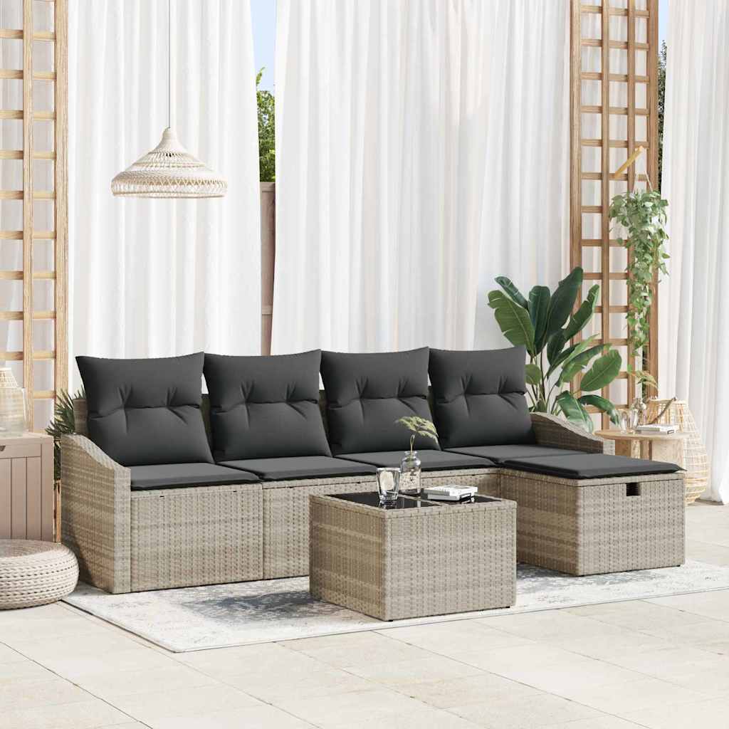Garten-Sofa-Set 6 pcs Hellgrau 55 x 55 x 37 cm Poly Rattan