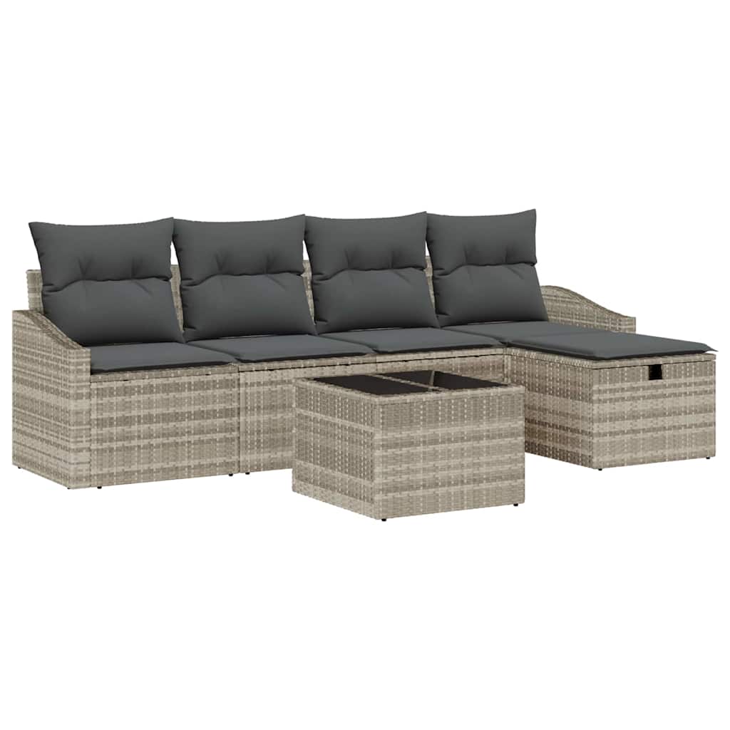Garten-Sofa-Set 6 pcs Hellgrau 55 x 55 x 37 cm Poly Rattan