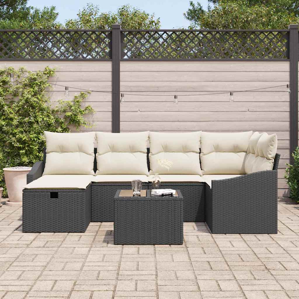 Garten-Sofa-Set 7 pcs Schwarz 55 x 62 x 69 cm Poly Rattan