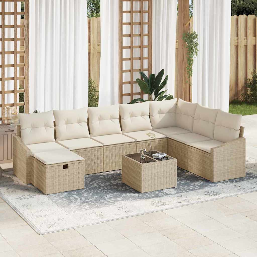 Garten-Sofa-Set 9 pcs Beige 55 x 62 x 69 cm Poly Rattan