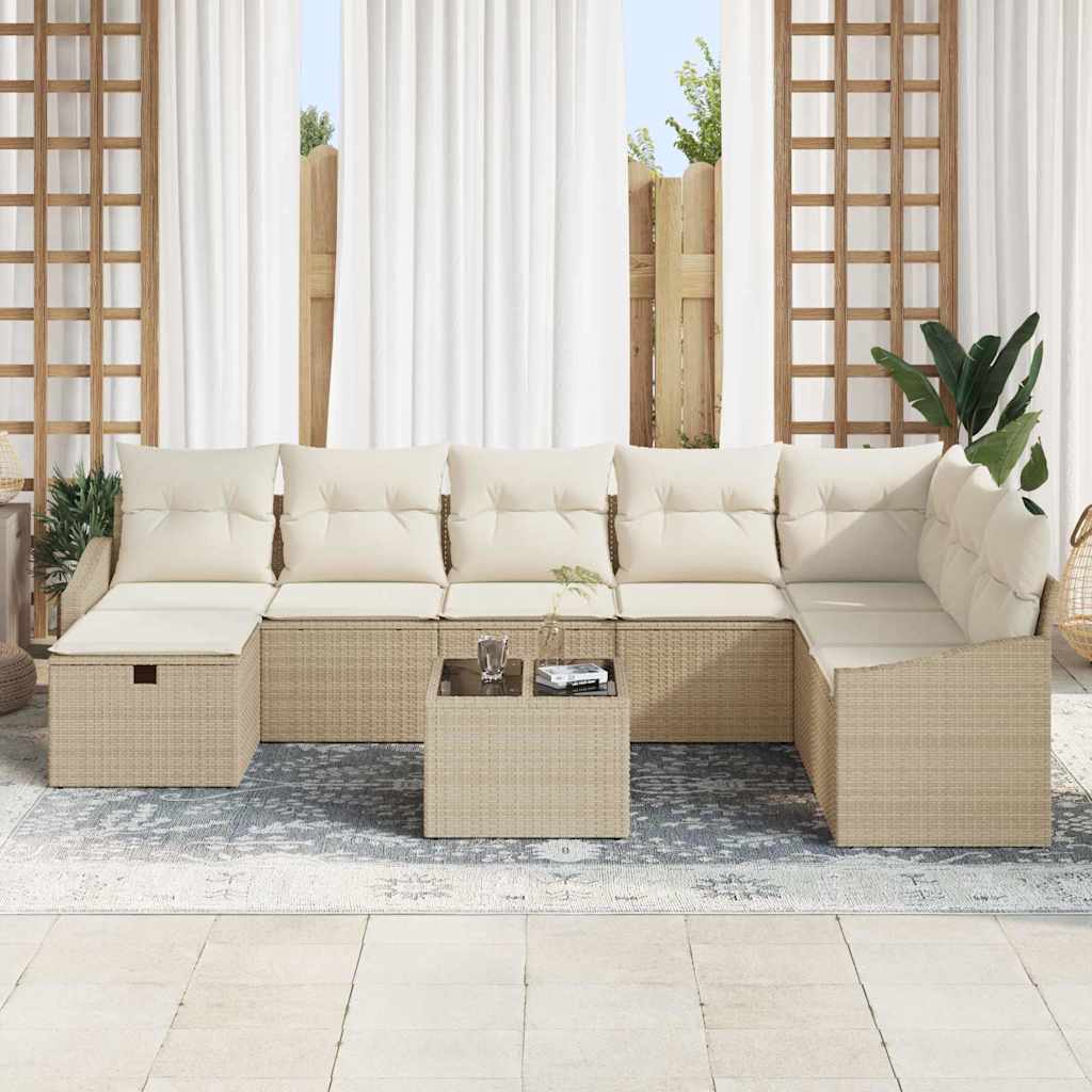 Garten-Sofa-Set 9 pcs Beige 55 x 62 x 69 cm Poly Rattan