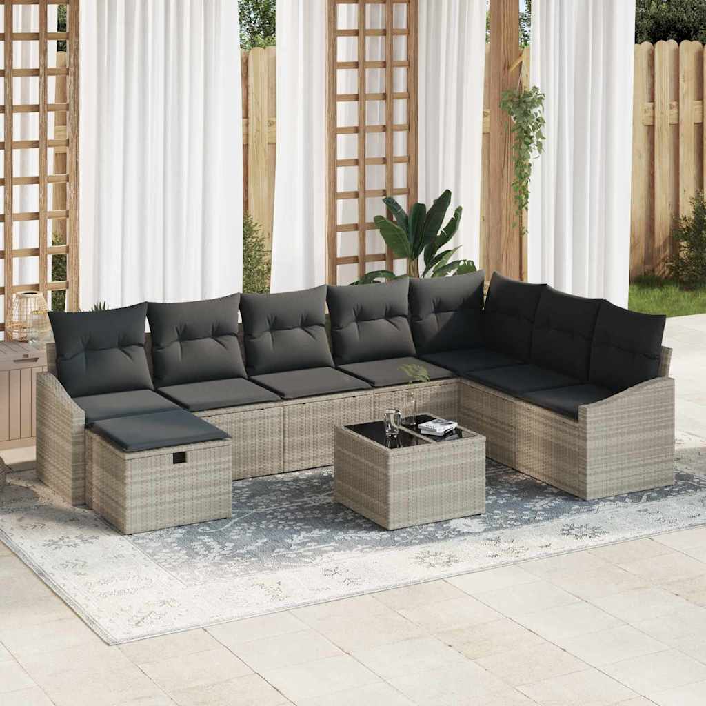 Garten-Sofa-Set 9 pcs Hellgrau 55 x 62 x 69 cm Poly Rattan