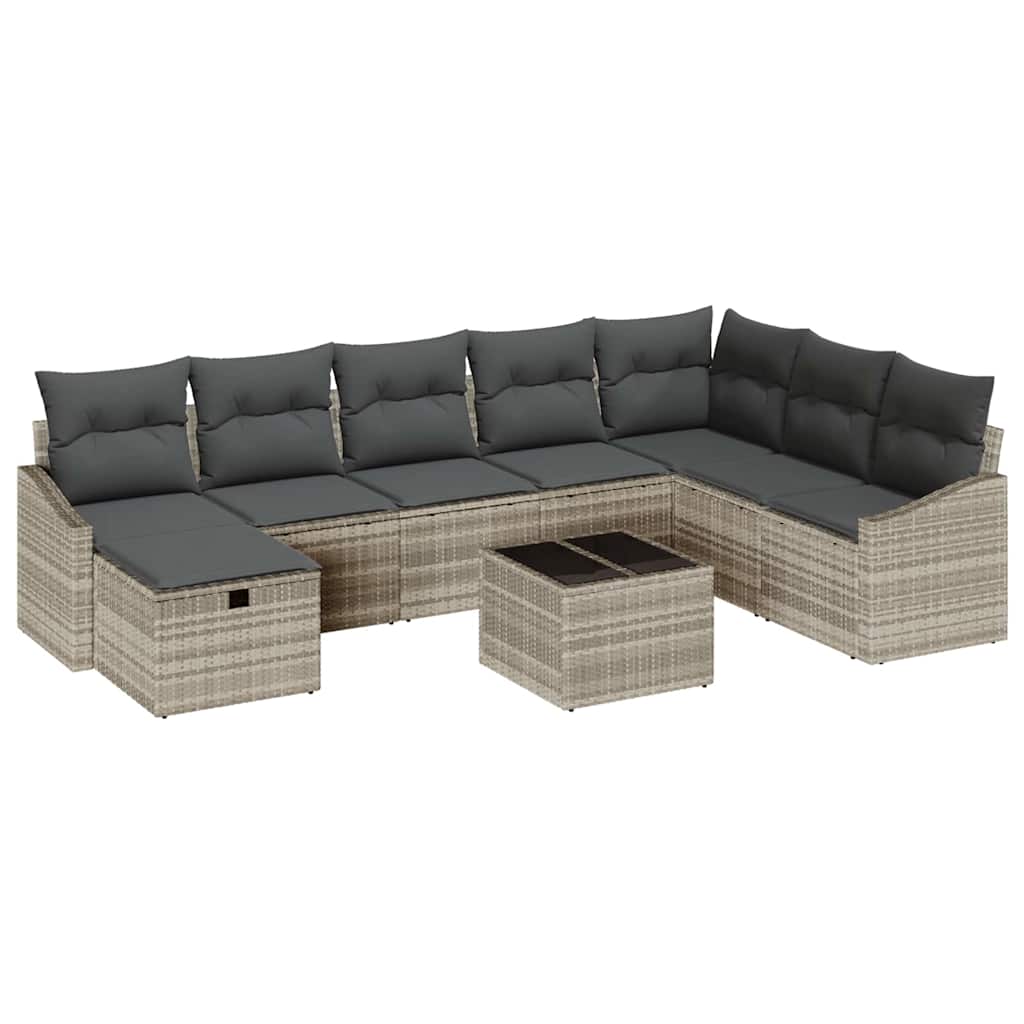 Garten-Sofa-Set 9 pcs Hellgrau 55 x 62 x 69 cm Poly Rattan