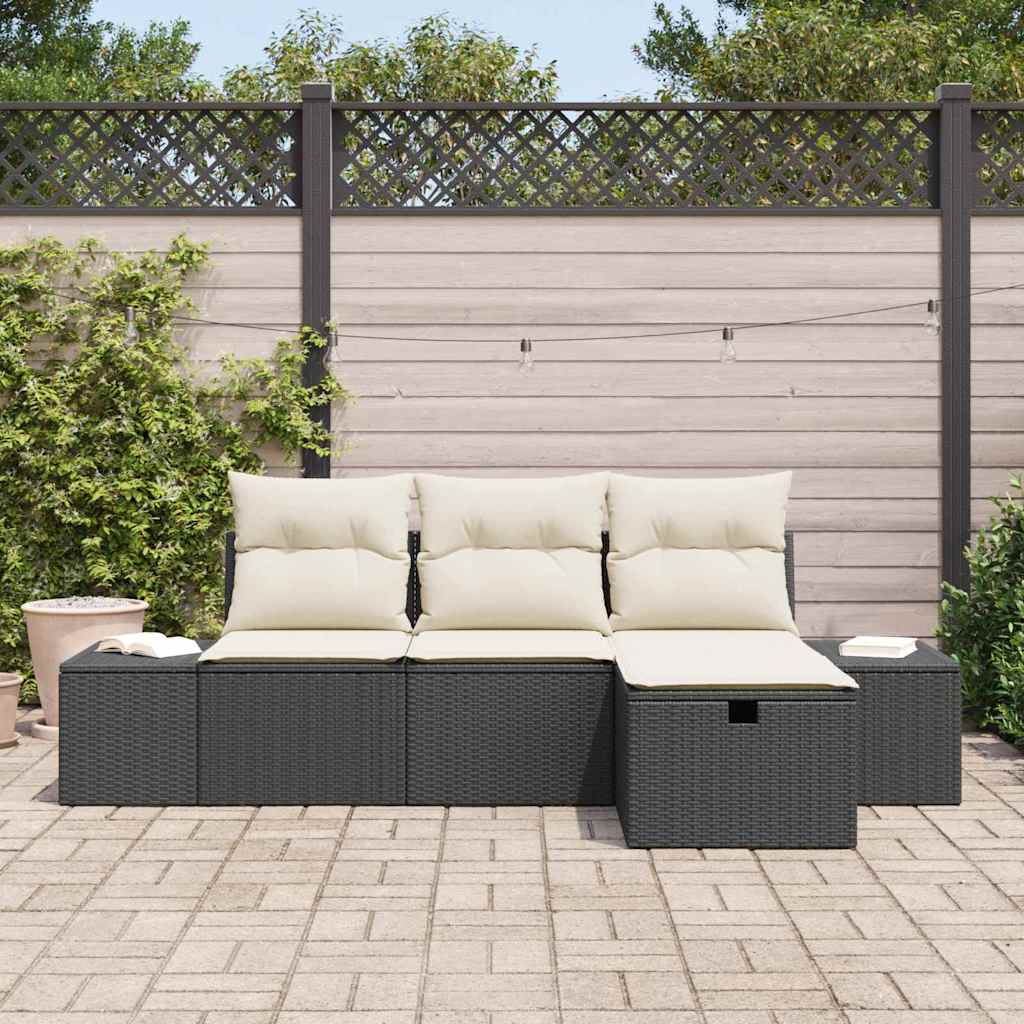 Garten-Sofa-Set 4 pcs Schwarz 55 x 62 x 69 cm Poly Rattan