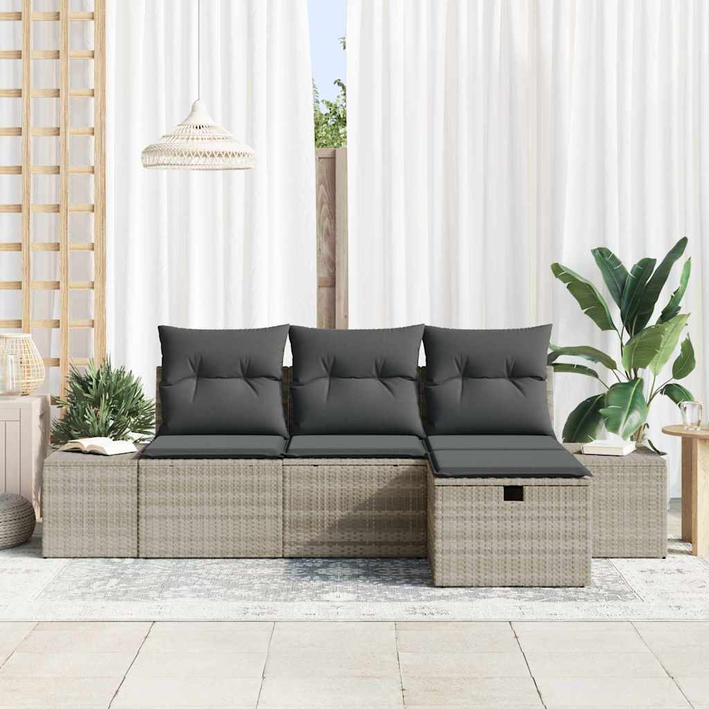 Garten-Sofa-Set 4 pcs Hellgrau 55 x 62 x 69 cm Poly Rattan