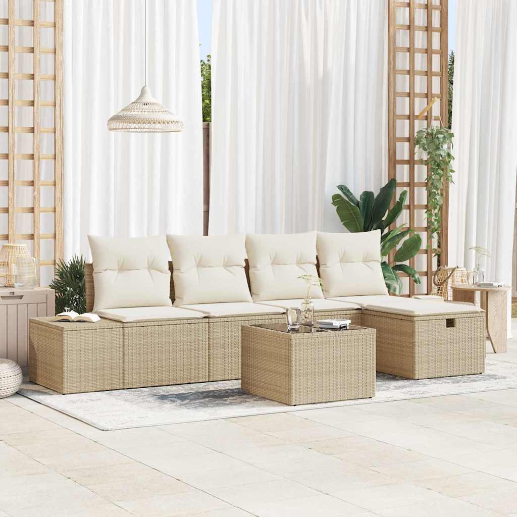 Garten-Sofa-Set 6 pcs Beige 55 x 62 x 69 cm Poly Rattan