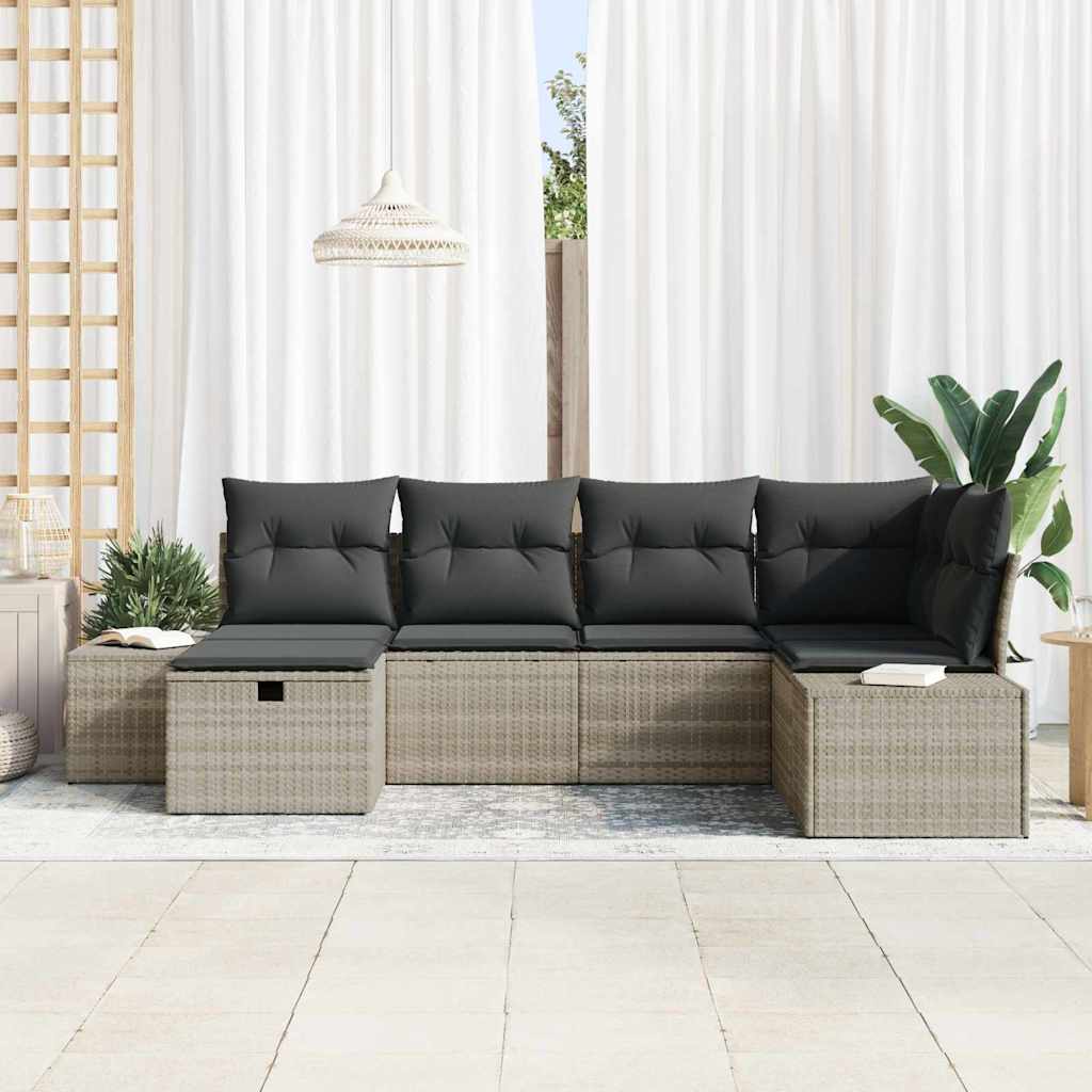 Garten-Sofa-Set 6 pcs Hellgrau 55 x 62 x 69 cm Poly Rattan