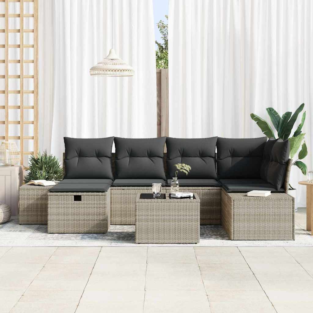 Garten-Sofa-Set 7 pcs Hellgrau 55 x 62 x 69 cm Poly Rattan