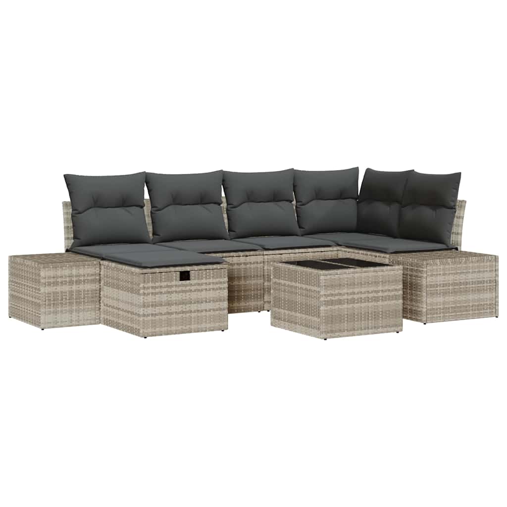 Garten-Sofa-Set 7 pcs Hellgrau 55 x 62 x 69 cm Poly Rattan