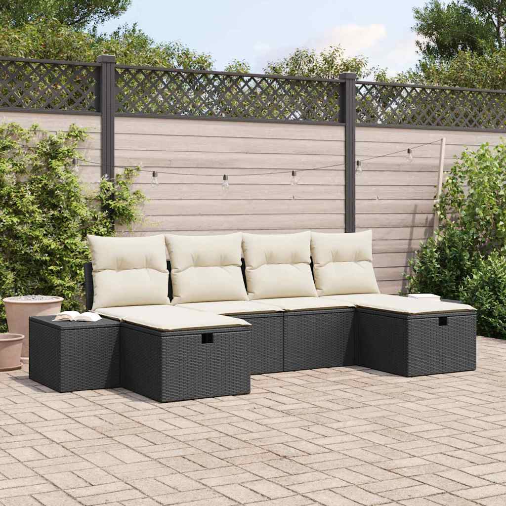 Garten-Sofa-Set 6 pcs Schwarz 55 x 62 x 69 cm Poly Rattan