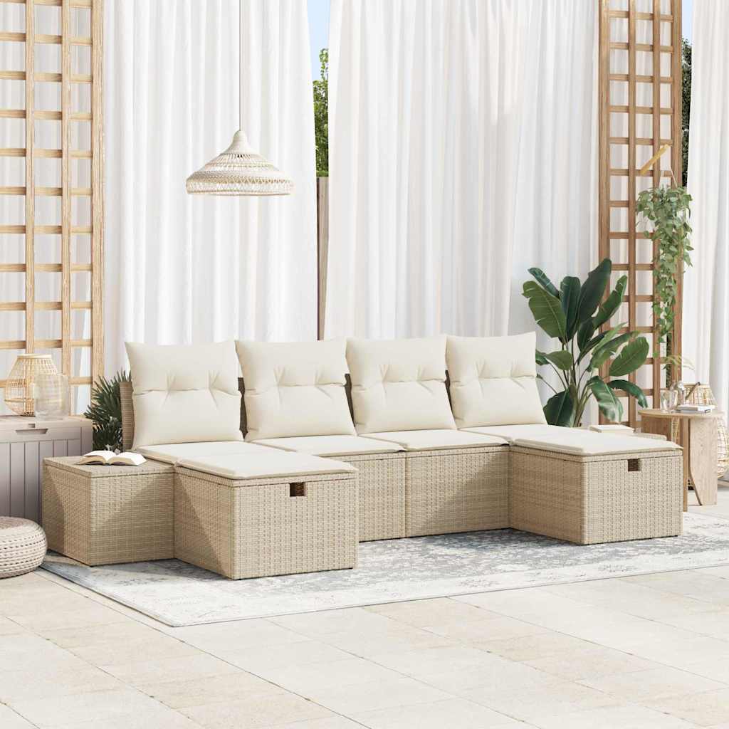 Garten-Sofa-Set mit Kissen 6 pcs Beige Poly Rattan