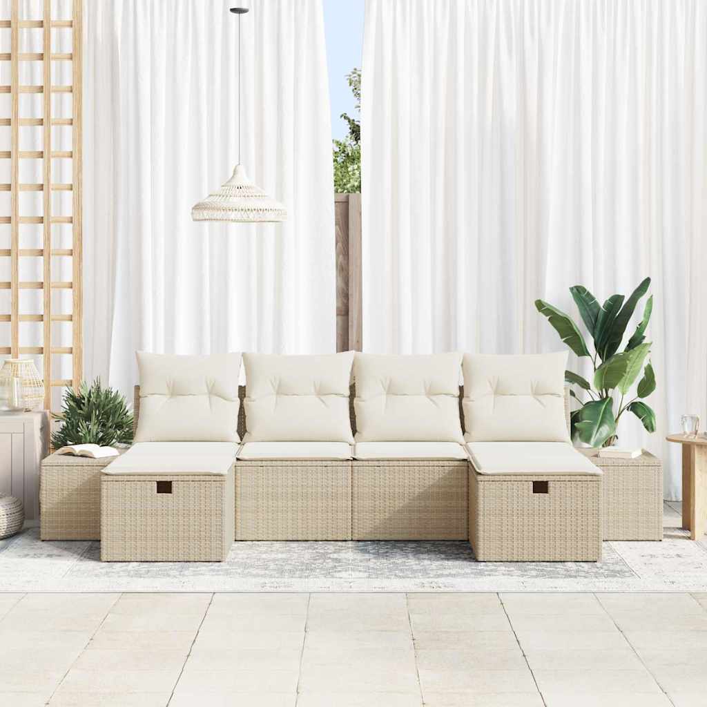 Garten-Sofa-Set mit Kissen 6 pcs Beige Poly Rattan