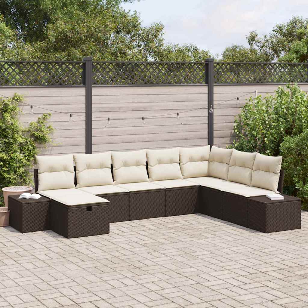 Garten-Sofa-Set mit Kissen 8 pcs Braun Poly Rattan