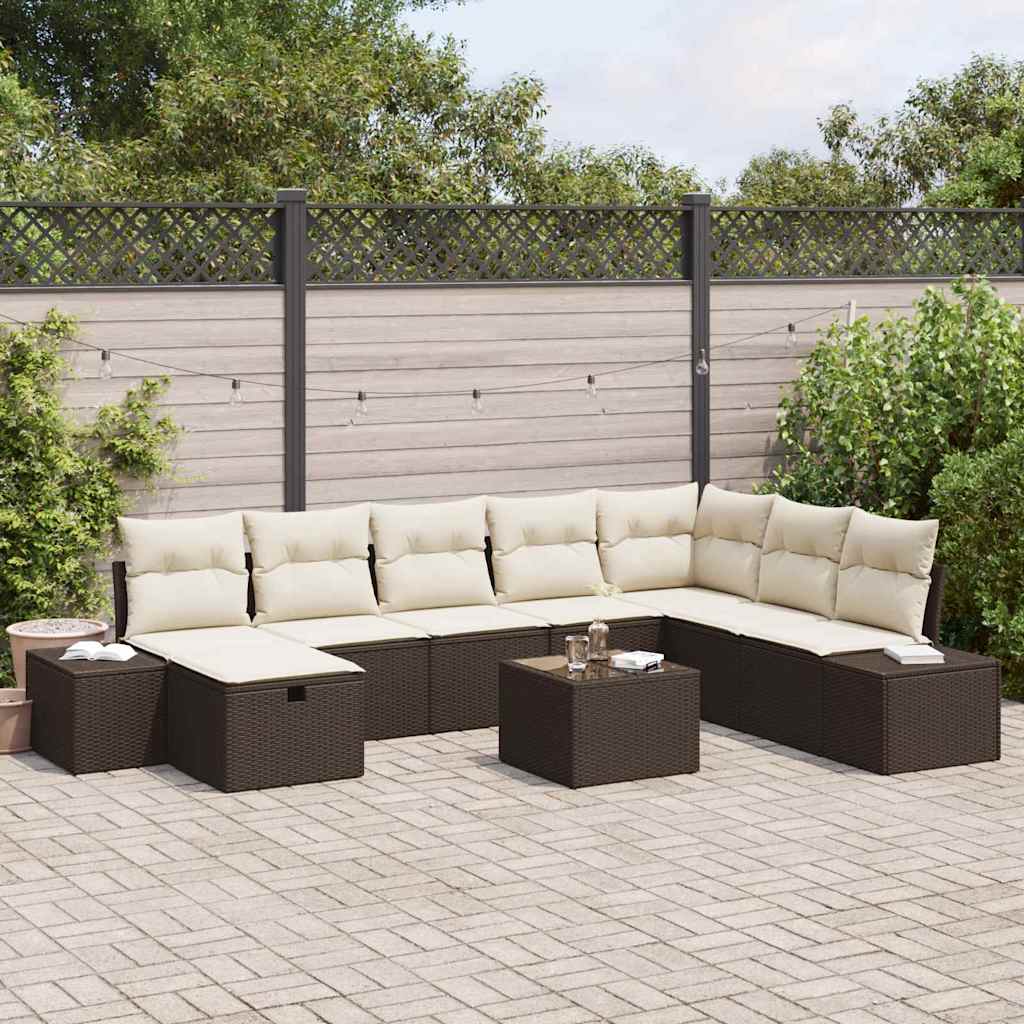 Garten-Sofa-Set mit Kissen 9 pcs Braun Poly Rattan