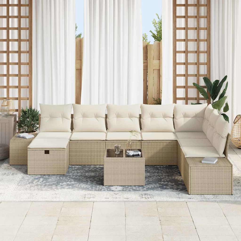 Garten-Sofa-Set 9 pcs Beige 55 x 62 x 69 cm Poly Rattan
