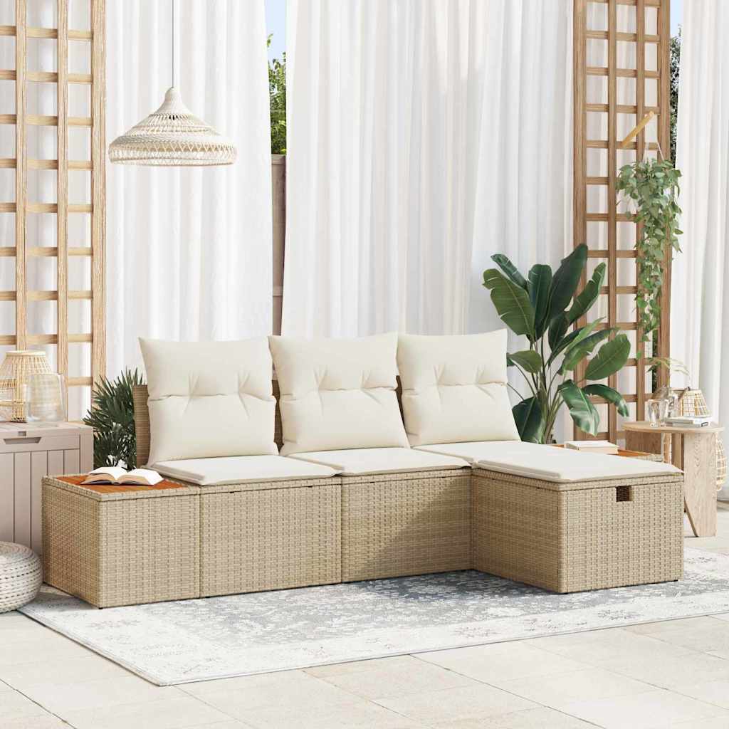 Garten-Sofa-Set mit Kissen 4 pcs Beige Poly Rattan