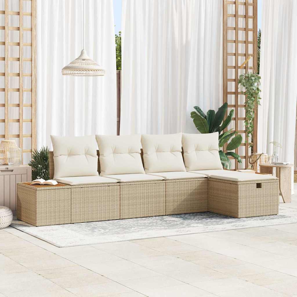 Garten-Sofa-Set mit Kissen 5 pcs Beige Poly Rattan