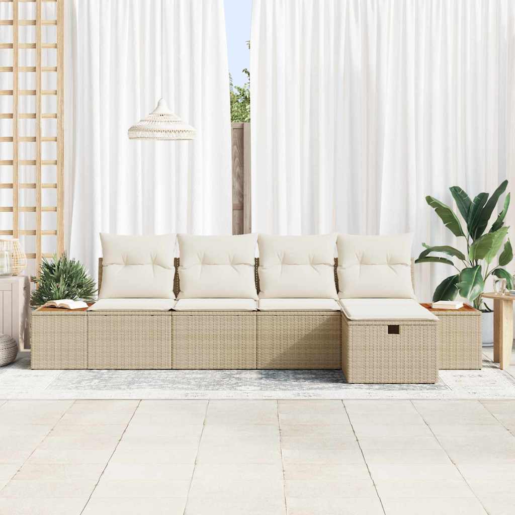 Garten-Sofa-Set mit Kissen 5 pcs Beige Poly Rattan