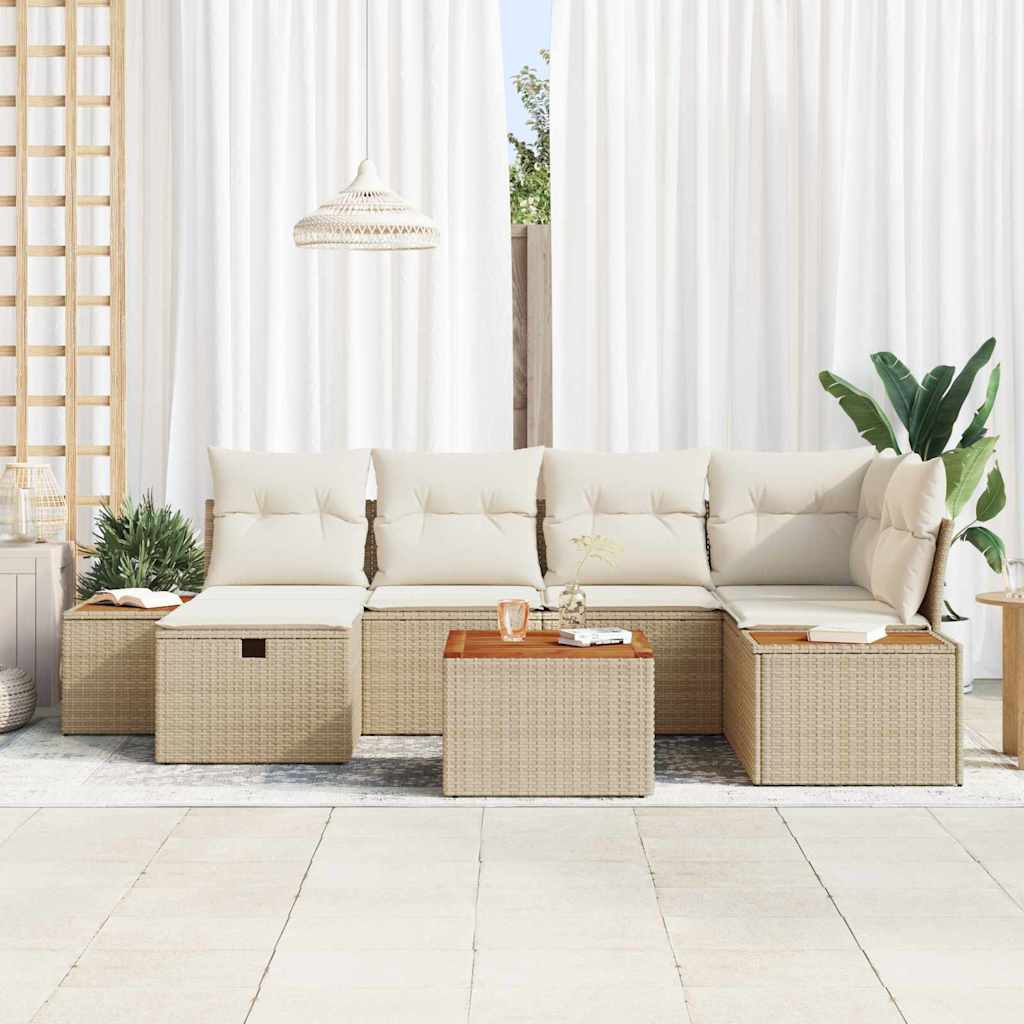 Garten-Sofa-Set mit Kissen 7 pcs Beige Poly Rattan