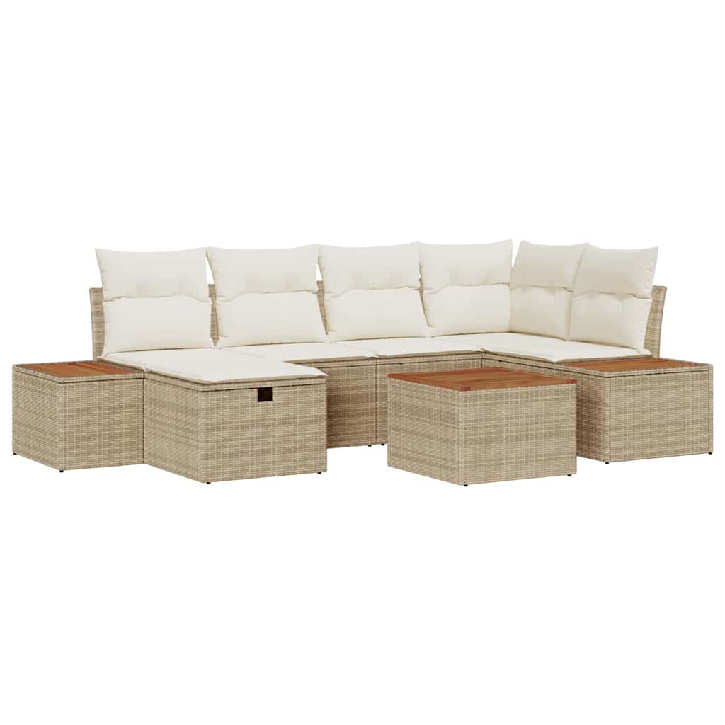 Garten-Sofa-Set mit Kissen 7 pcs Beige Poly Rattan
