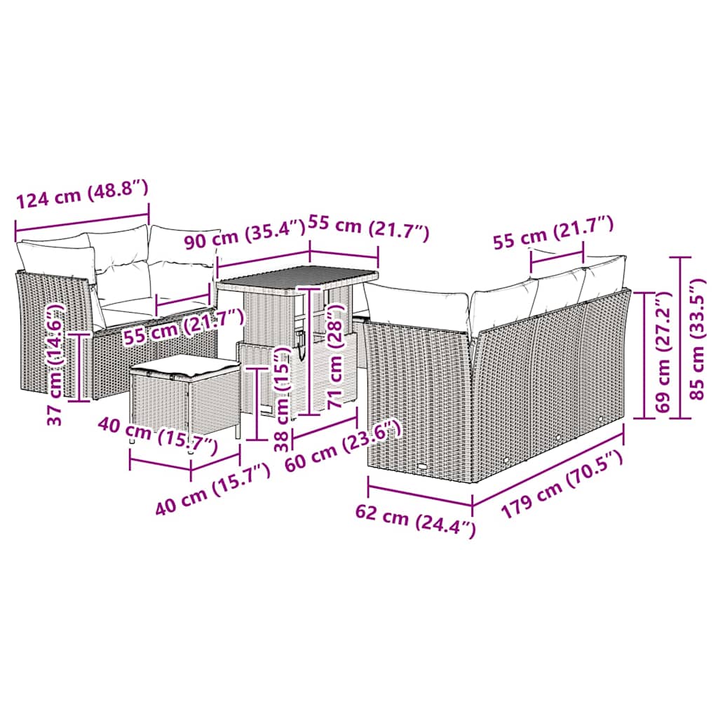 Garten-Sofa-Set 8 pcs Grau Poly-Rattan