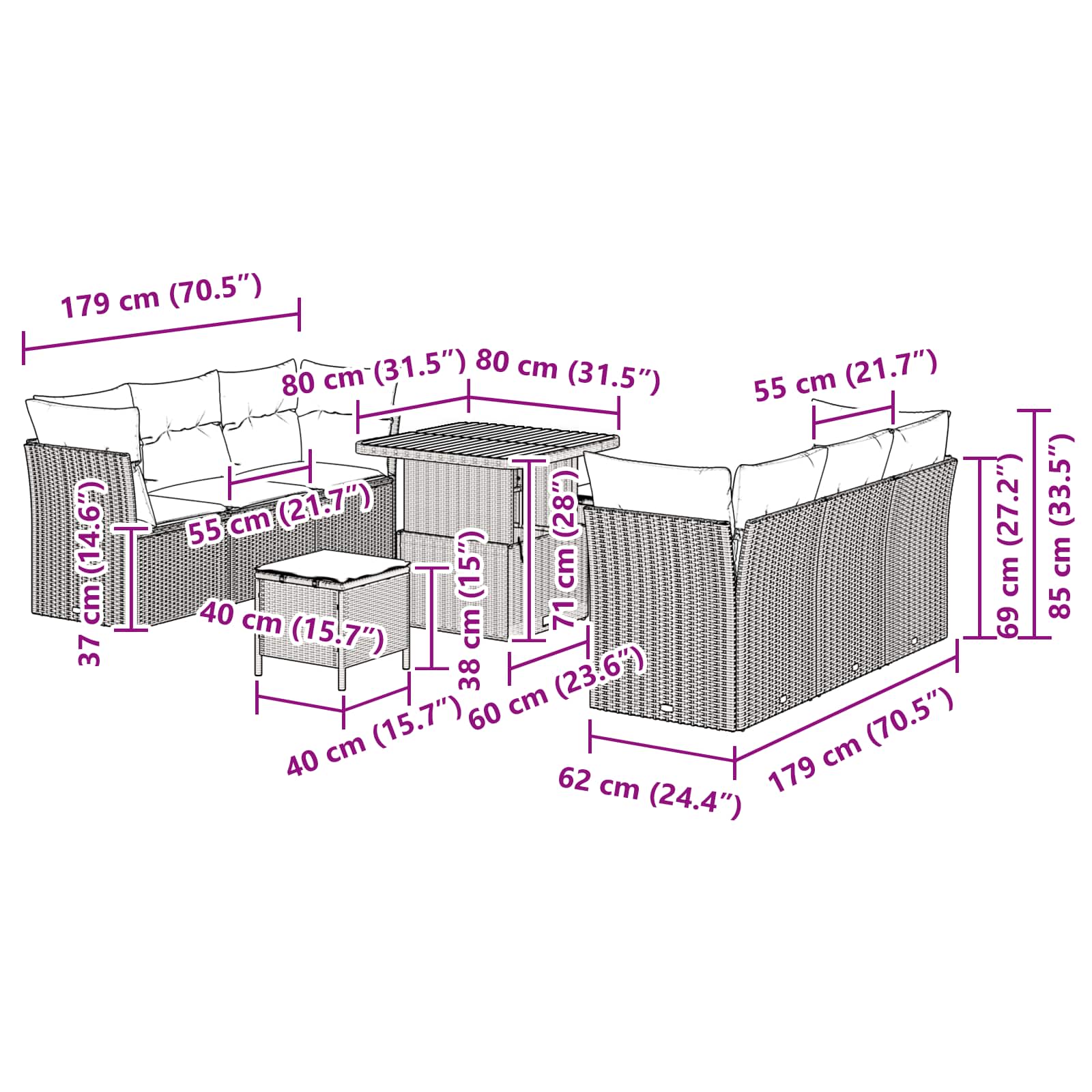 Garten-Sofa-Set 9 pcs Schwarz Poly-Rattan