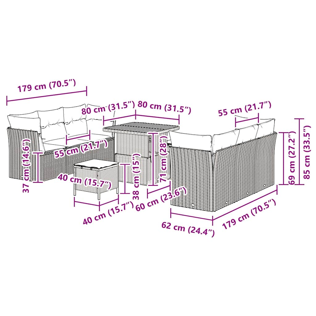 Garten-Sofa-Set 9 pcs Schwarz Poly-Rattan