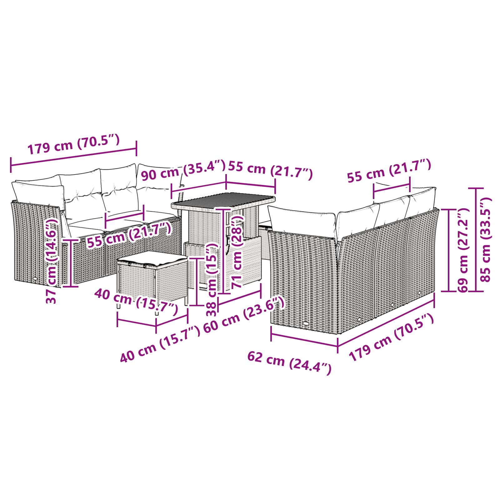 Garten-Sofa-Set 9 pcs Schwarz Poly-Rattan
