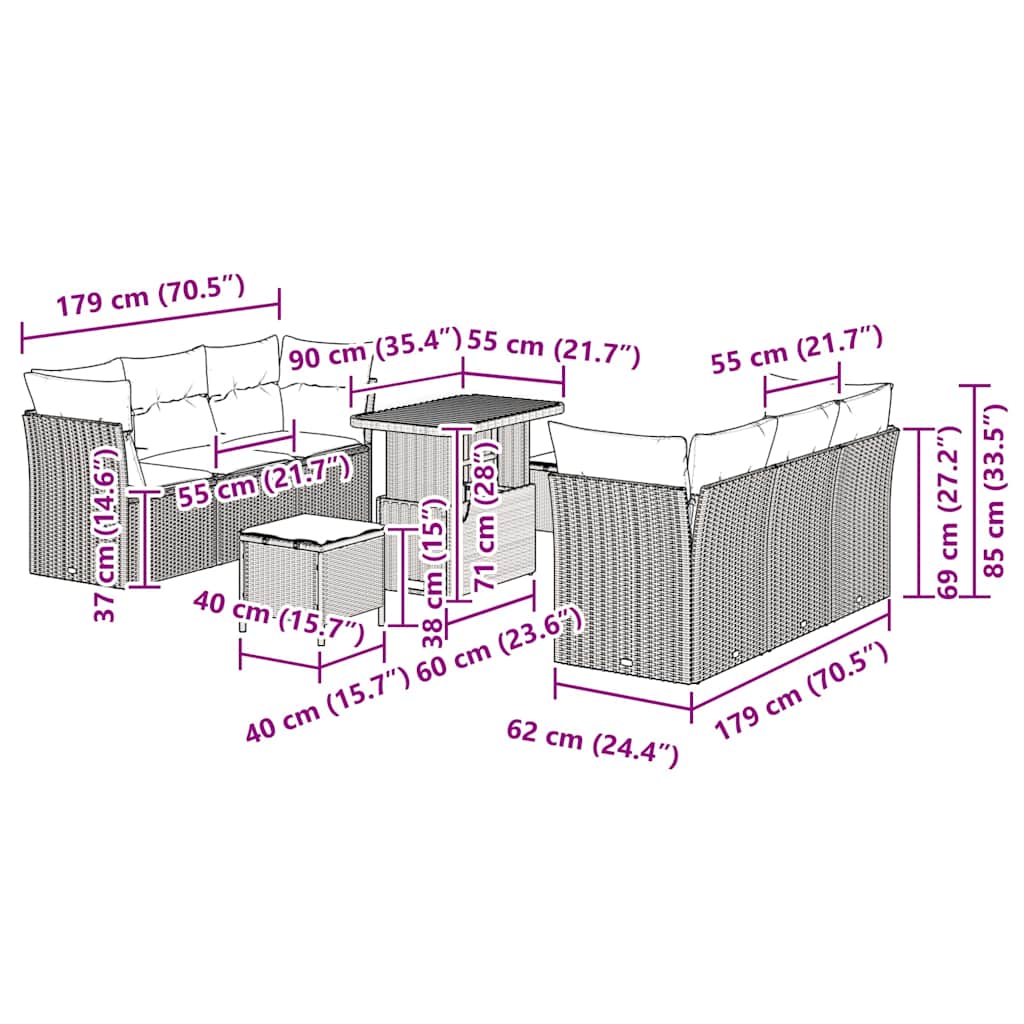 Garten-Sofa-Set 9 pcs Beige Poly-Rattan