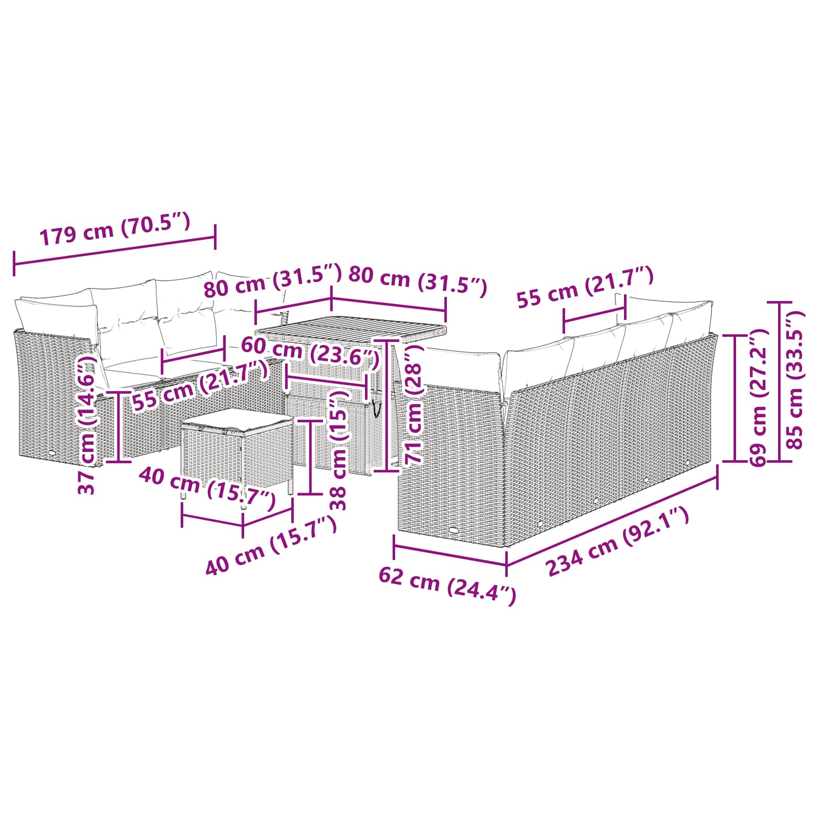 Garten-Sofa-Set 10 pcs Schwarz Poly-Rattan