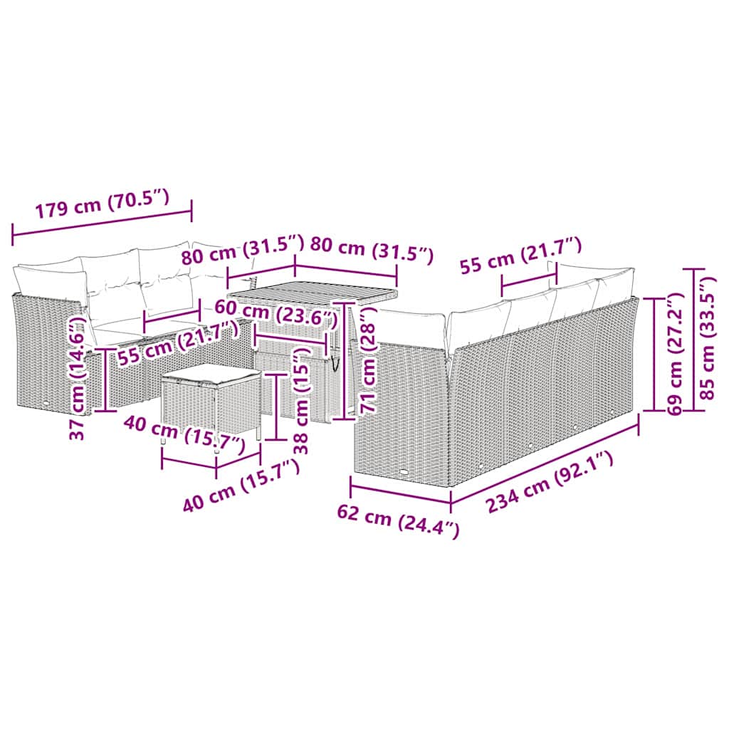 Garten-Sofa-Set 10 pcs Schwarz Poly-Rattan