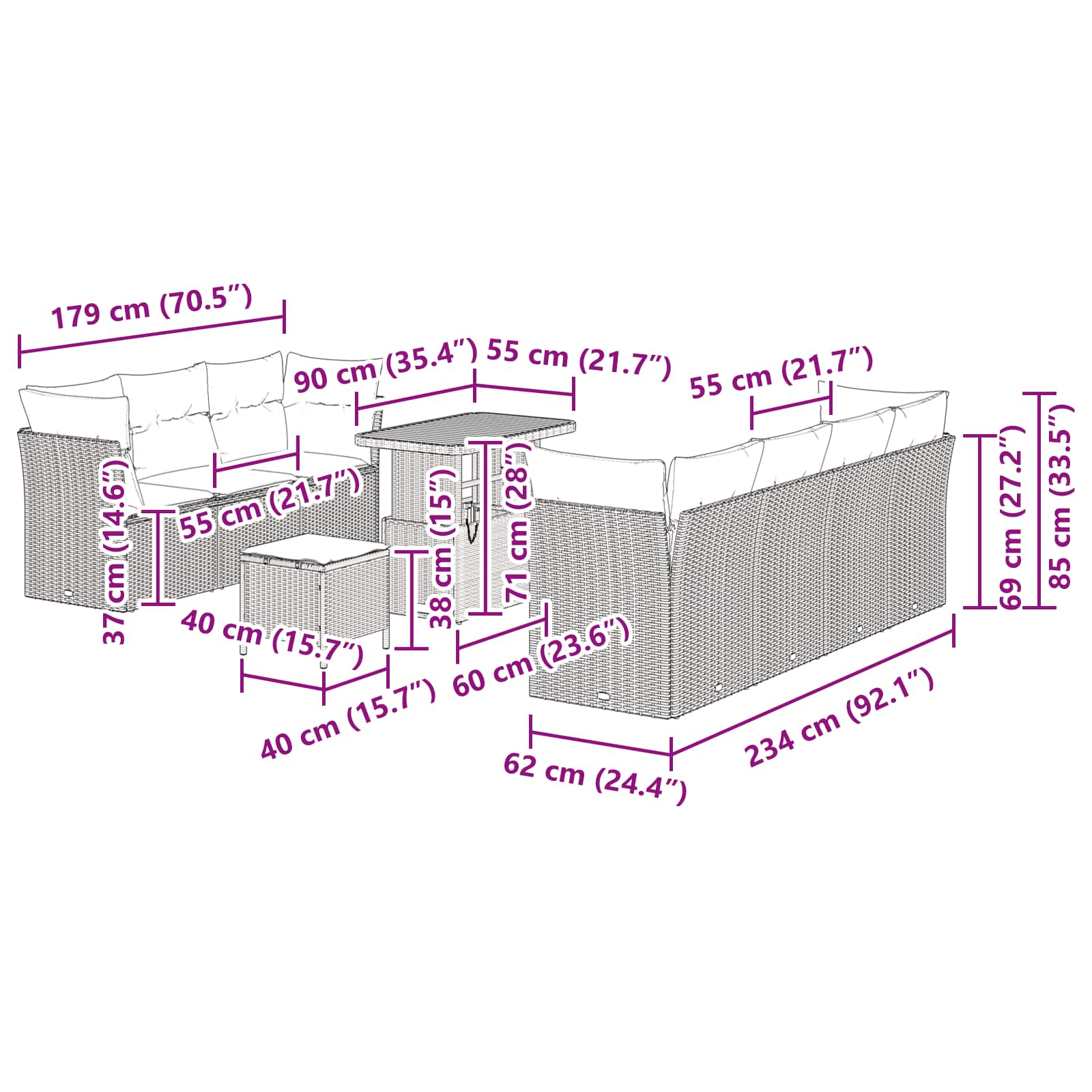 Garten-Sofa-Set 10 pcs Schwarz Poly-Rattan