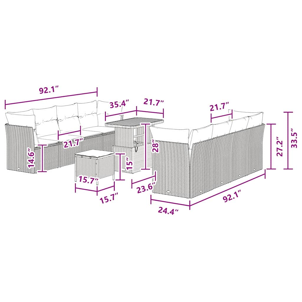 Garten-Sofa-Set 11 pcs Schwarz Poly-Rattan
