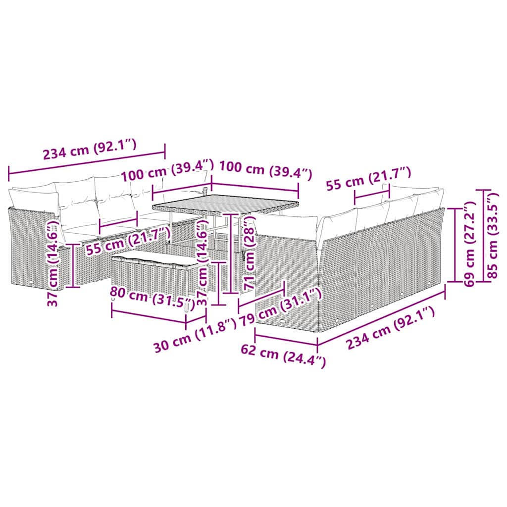 Garten-Sofa-Set 11 pcs Beige Poly-Rattan